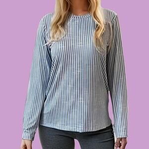 Blue and white striped long sleeve top